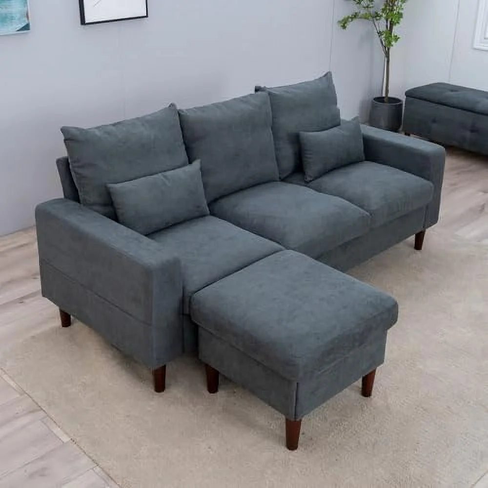 Grey Reversible L-Shaped Sectional Sofa Y8141