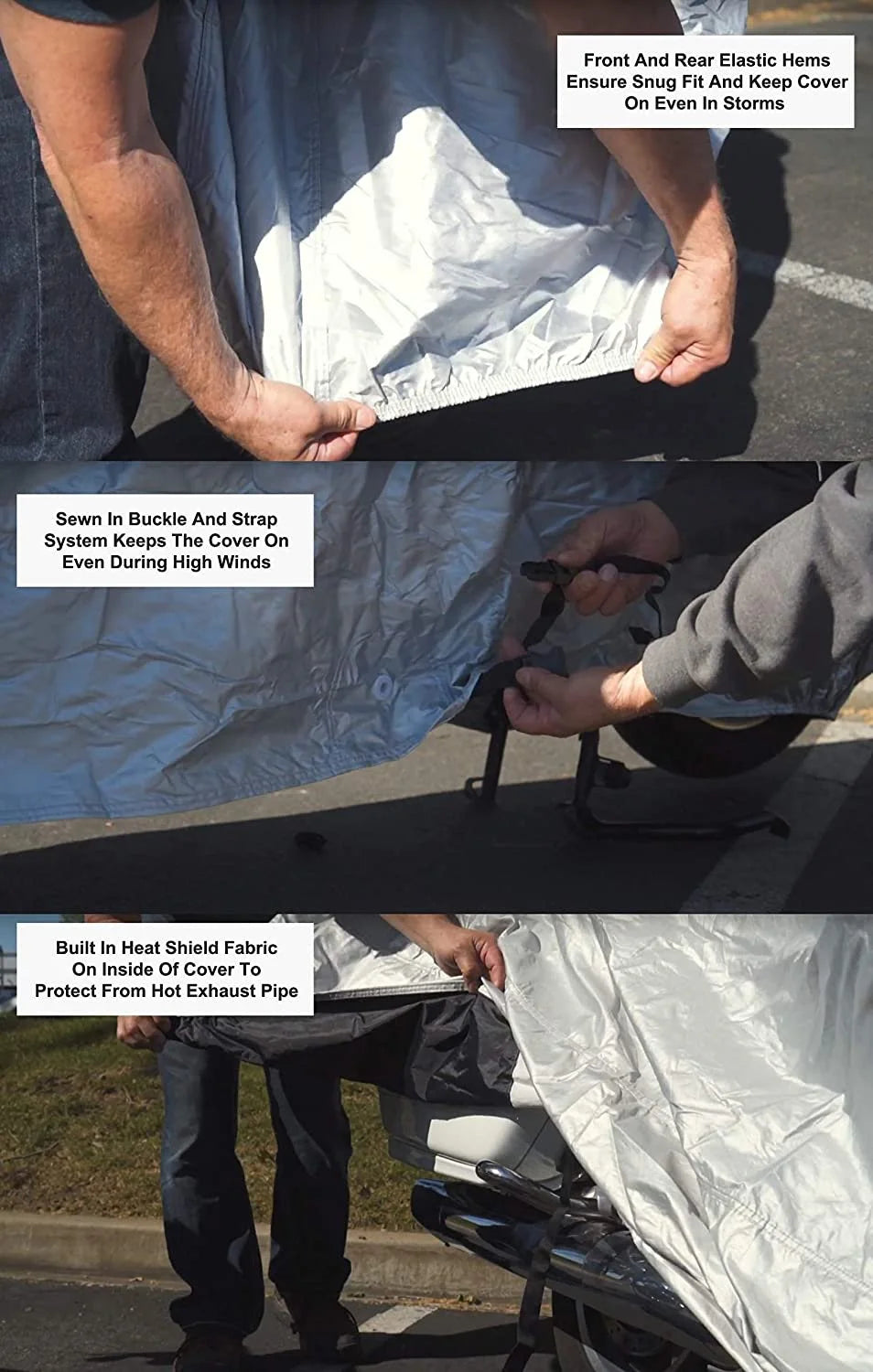 Motorcycle Cover with Reinforced Securing Straps and Storage Bag O97244