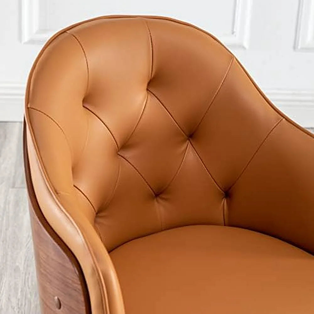 Orange Faux Leather Upholstered Dining Chairs with Walnut Wood Frame B522