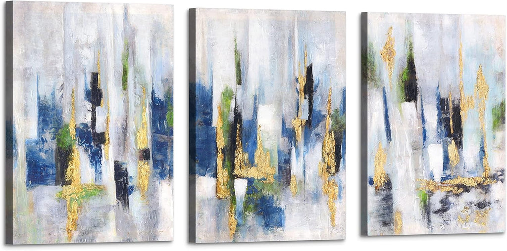 Blue Abstract 3 Piece Framed Canvas Wall Art 12X16 Inch Each E891
