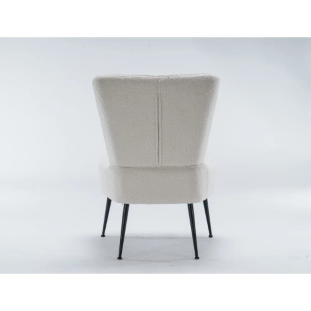 Ivory White Tufted Teddy Fabric Slipper Chair with Black Metal Legs X746907