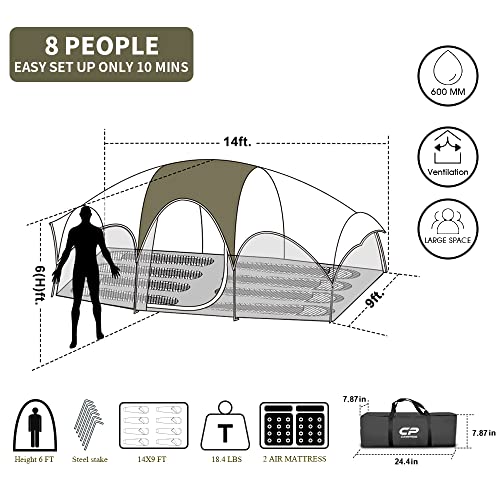 8 Person Camping Tent with Carry Bag A16160
