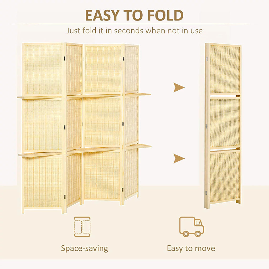 6 Ft Bamboo Folding Privacy Screen with 2 Display Shelves T8062