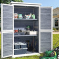 Outdoor Storage Cabinet with 3 Shelves, Double Lockable Wooden Garden Shed with Waterproof Roof P16053