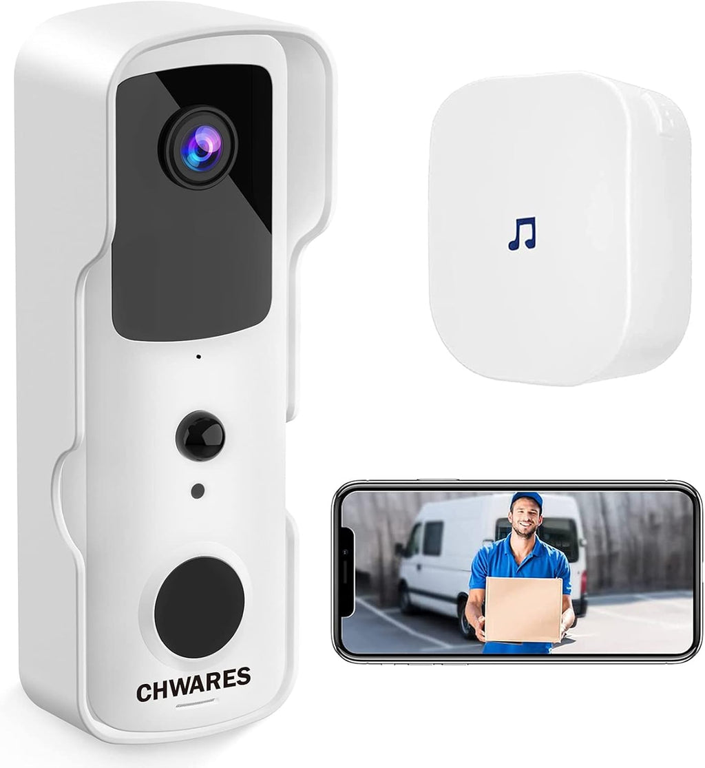 White Wireless WiFi Video Doorbell Camera with Chime Y660886