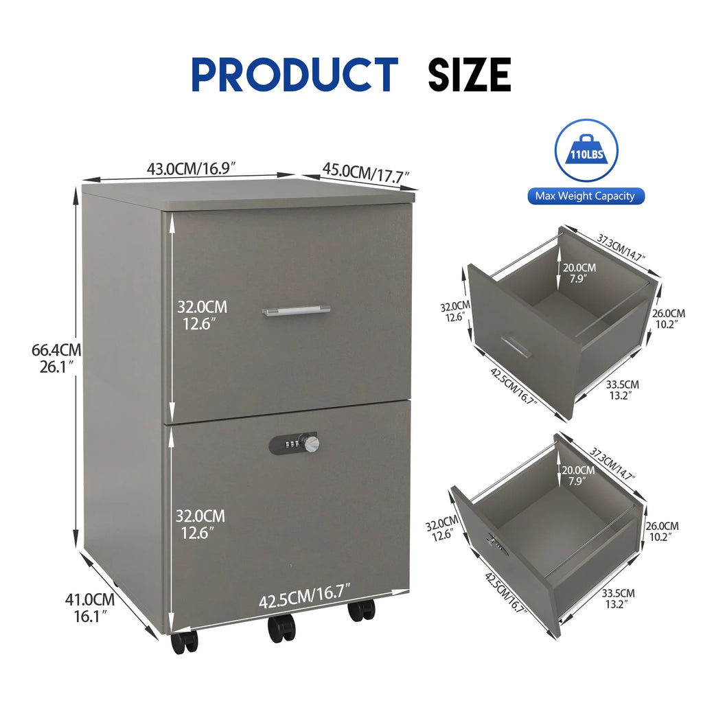 White Gray 2 Drawer Rolling File Cabinet K5693