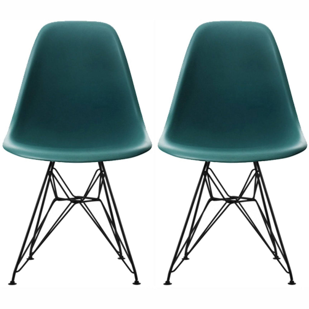 Teal Molded Plastic Dining Chairs with Black Wire Legs J996032