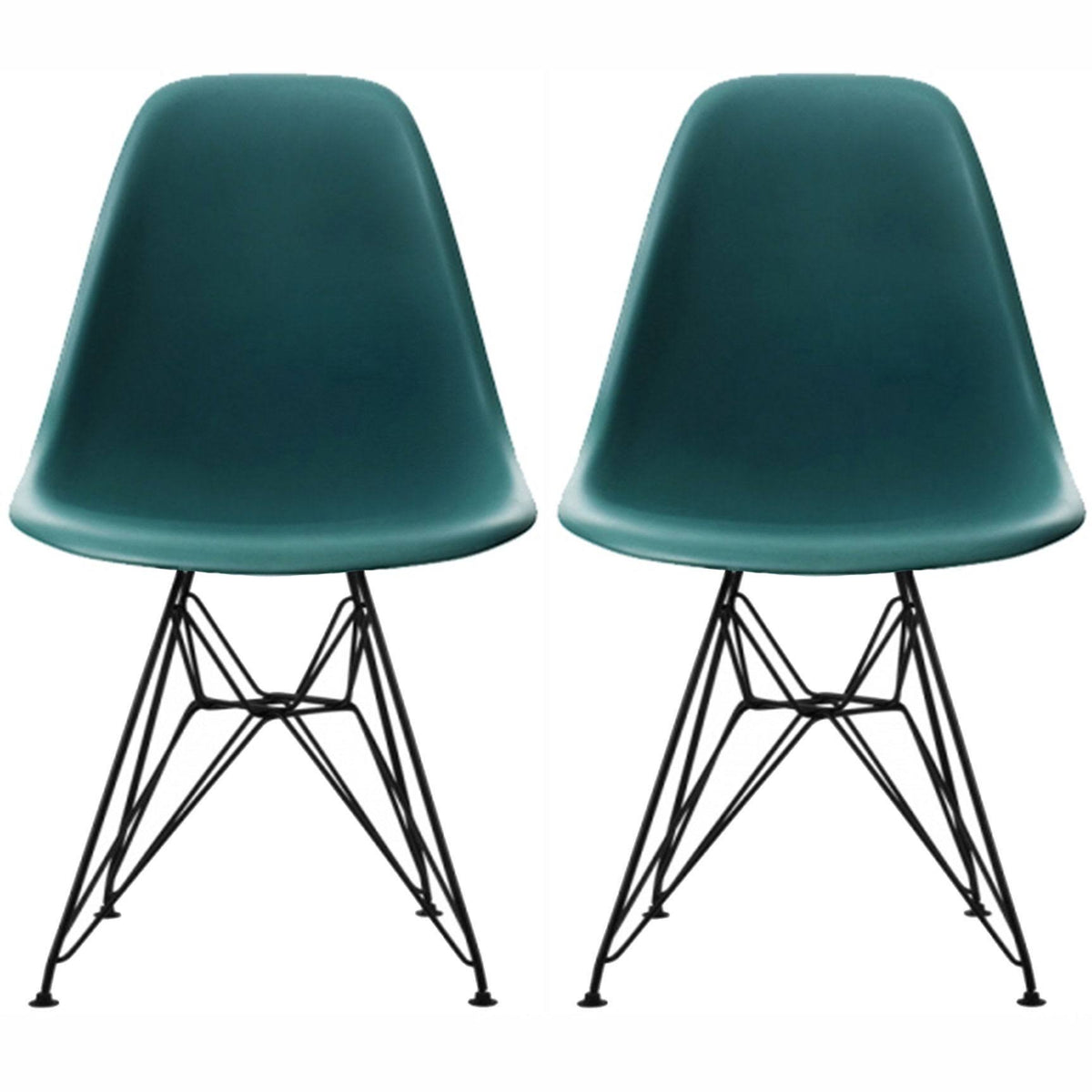 Teal Molded Plastic Dining Chairs with Black Wire Legs J996032