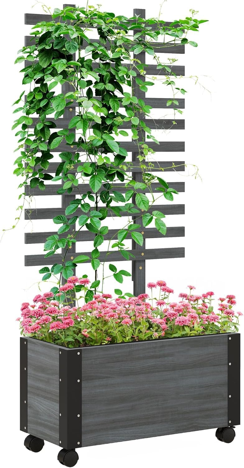 Gray Raised Garden Bed with Trellis H652866
