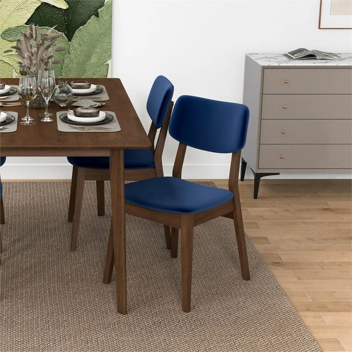 Blue Velvet Dining Chair Set of 2 F740