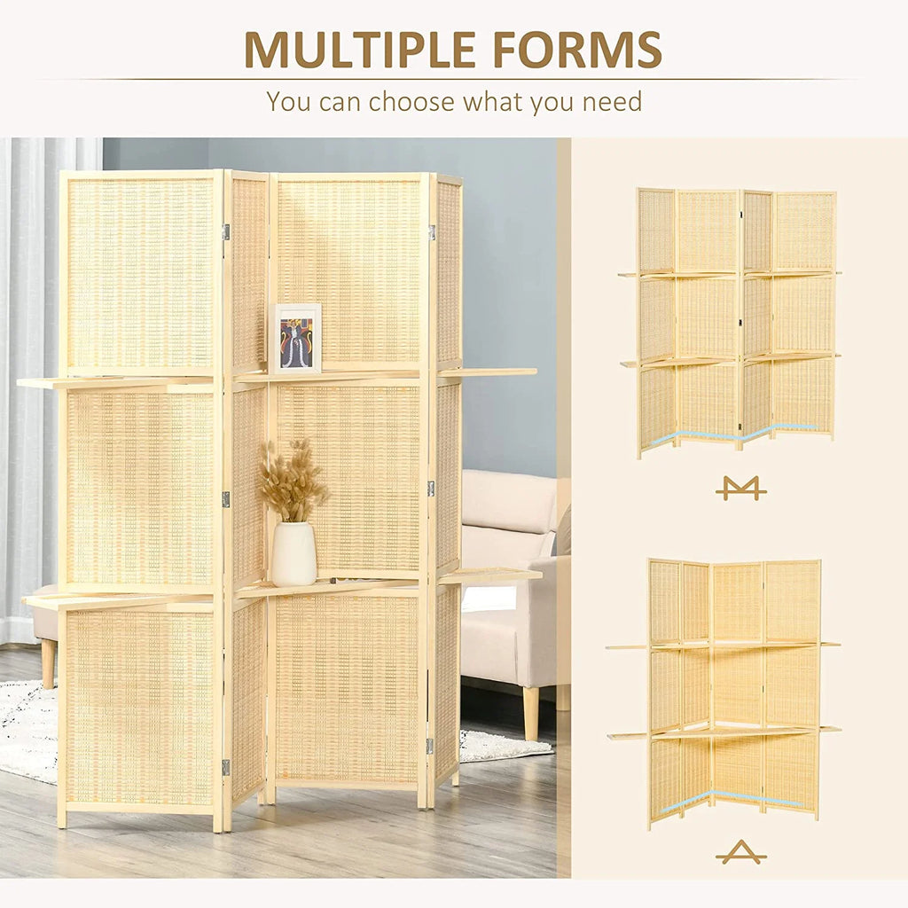 6 Ft Bamboo Folding Privacy Screen with 2 Display Shelves T8062