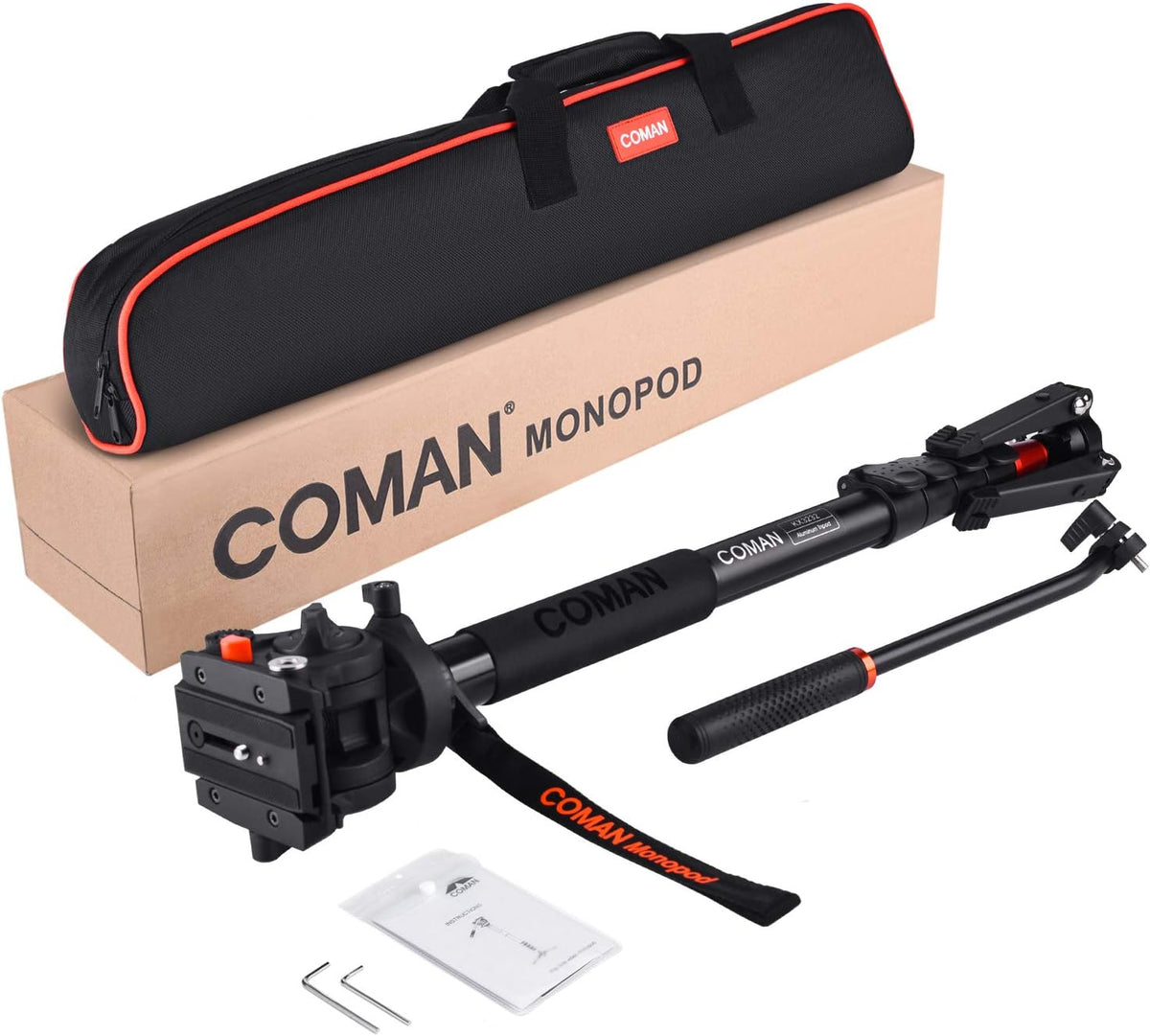73.2 inch Aluminum Camera Monopod with Pan Tilt Fluid Head and Tripod Base T749