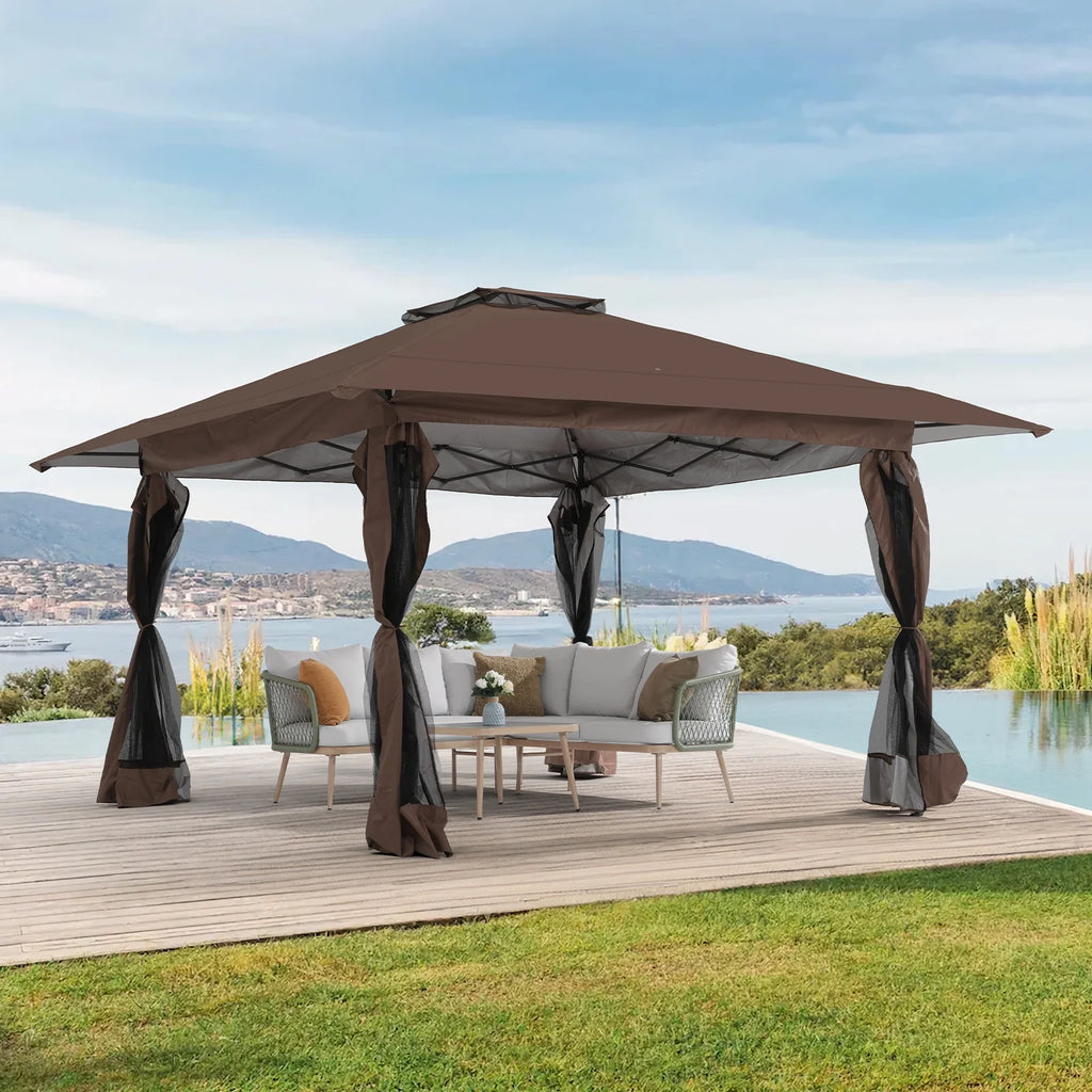 13'x13' Pop Up Gazebo with Netting Walls and Vented Roof Canopy, Beige Y344553