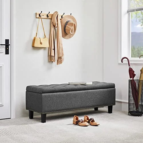 Dark Grey Storage Ottoman Bench 2 Pieces P70482
