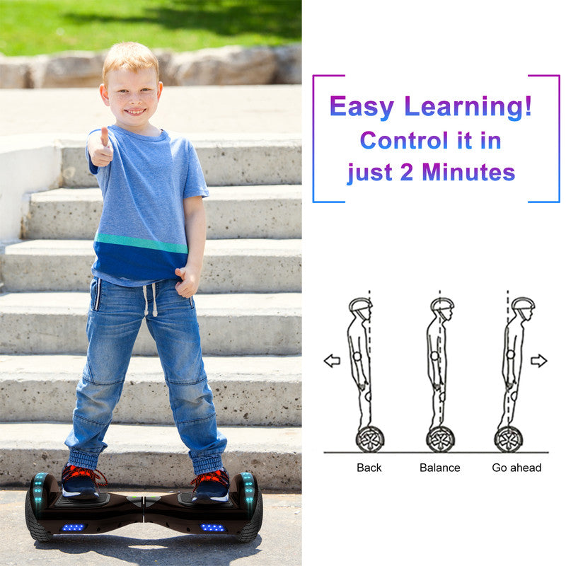 6.5 inch Self Balancing 2 Wheel Hoverboard with LED Lights, Plating Black F5317