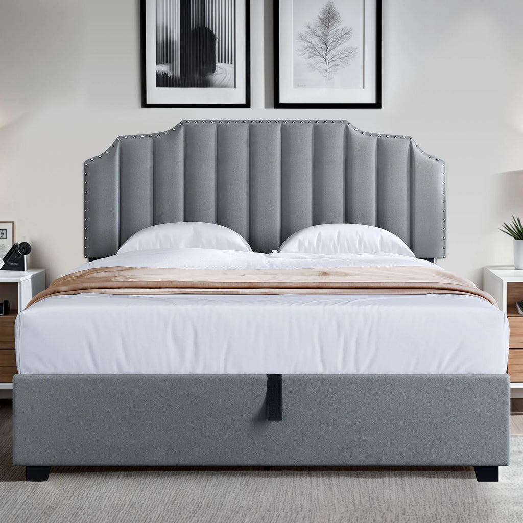 King Lift Up Storage Velvet Upholstered Platform Bed Frame G22868