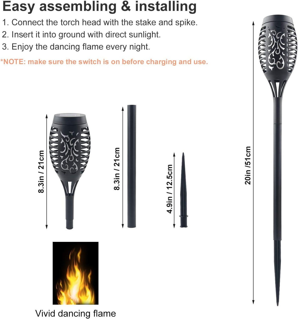 16 Pack Solar Torch Lights with Flickering Flames, Waterproof T669