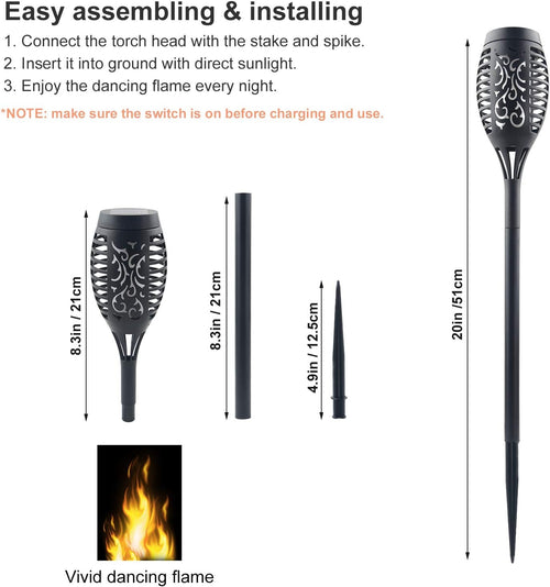16 Pack Solar Torch Lights with Flickering Flames, Waterproof T669