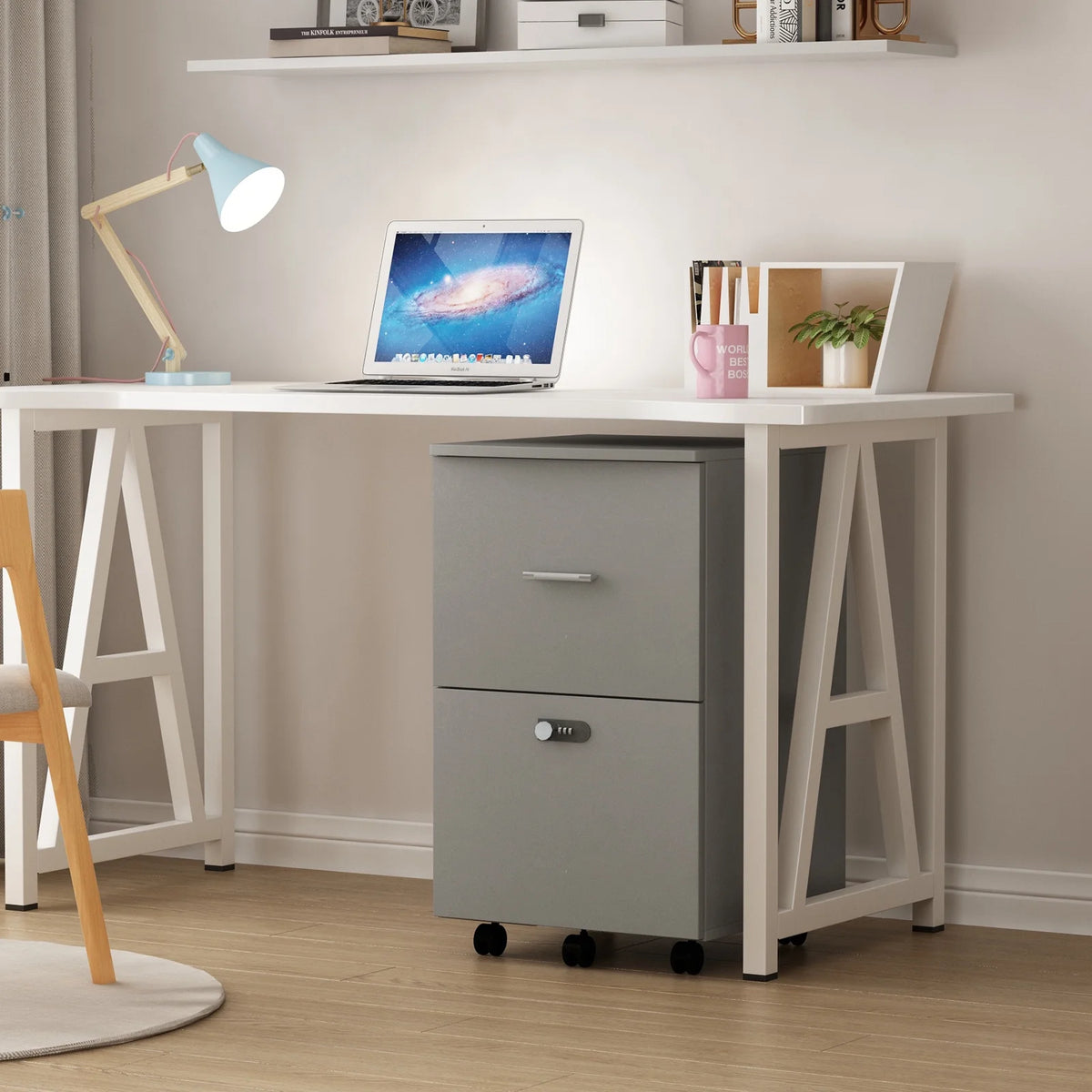 White Gray 2 Drawer Rolling File Cabinet K5693