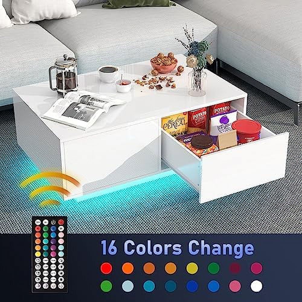 LED Coffee Table with 4 Sliding Drawers White O189508