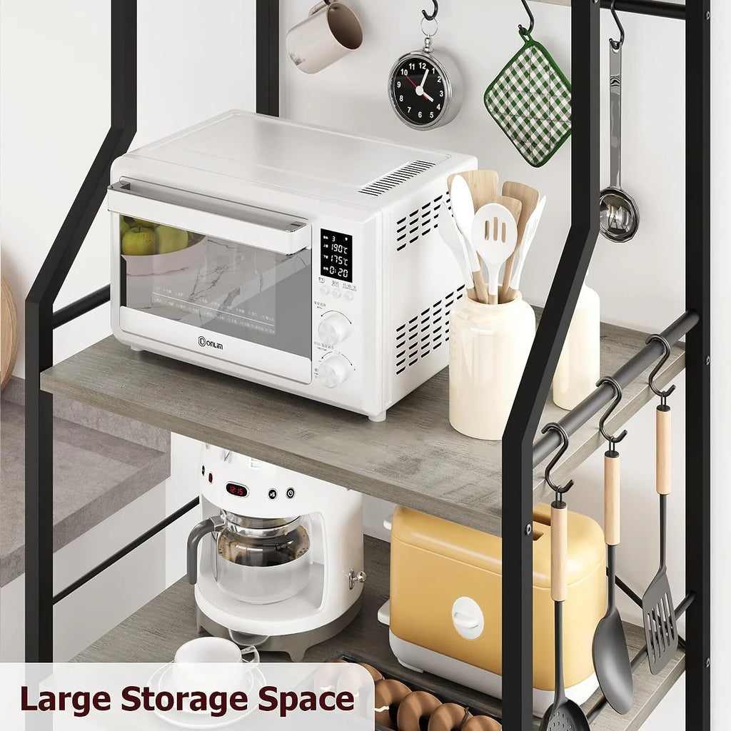 5-Tier Kitchen Utility Storage Shelf with 8 Hooks, Gray H38212