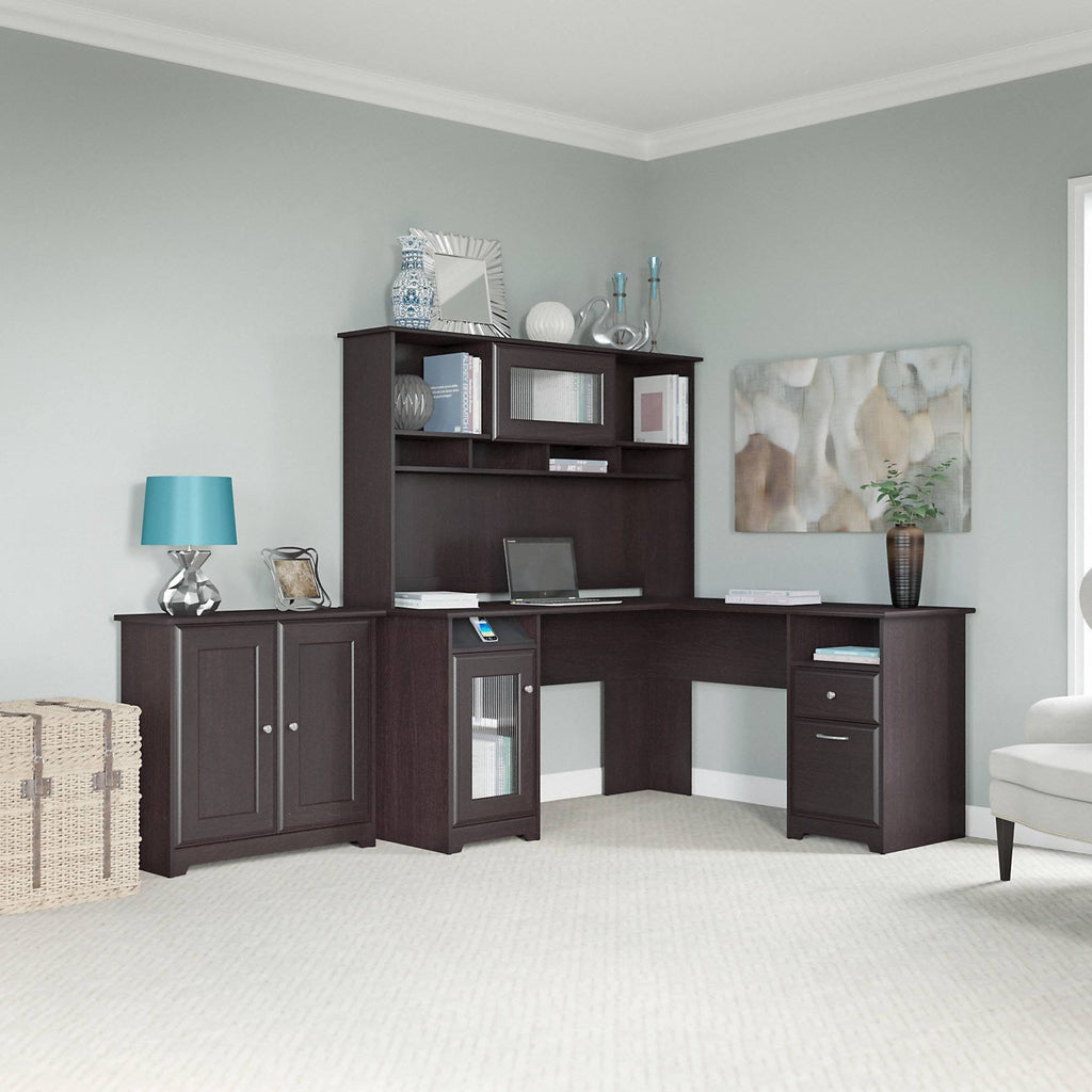 L Shaped Desk with Hutch and Low Storage Cabinet W155230