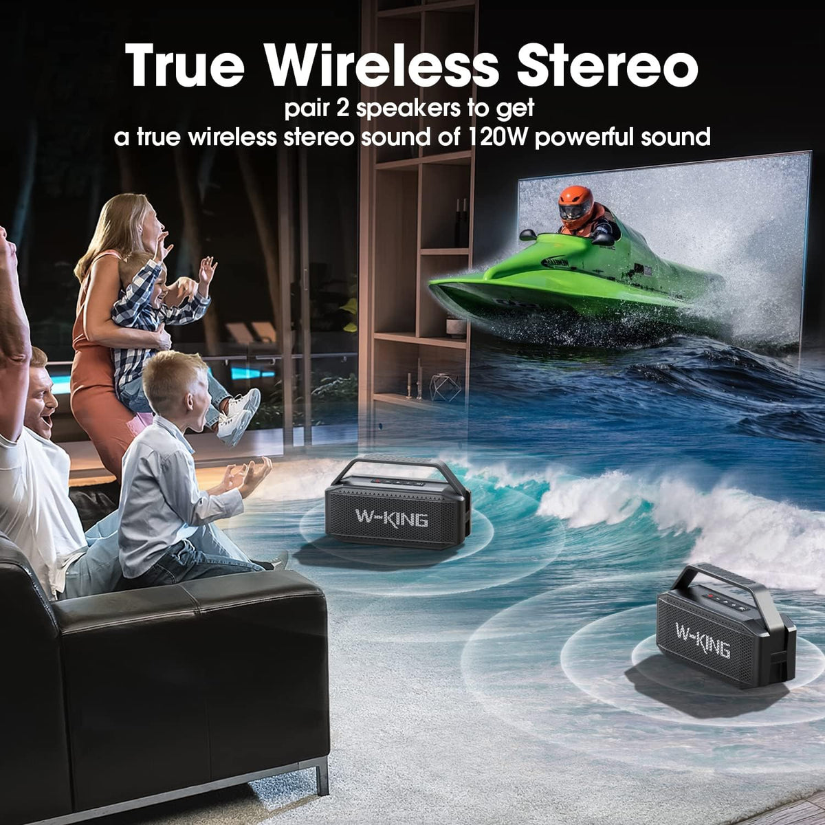 60W Portable Bluetooth Speaker with Deep Bass, IPX6 Waterproof, 40H Playtime P385