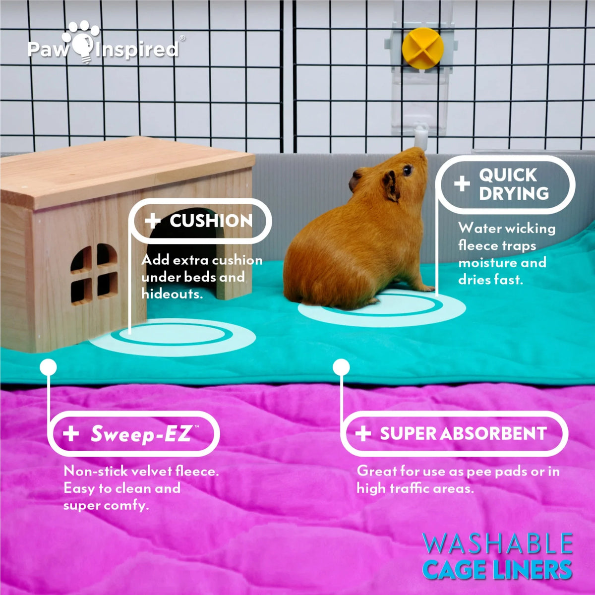 2ct Washable Fleece Guinea Pig Cage Liners with Waterproof Bottom H77451