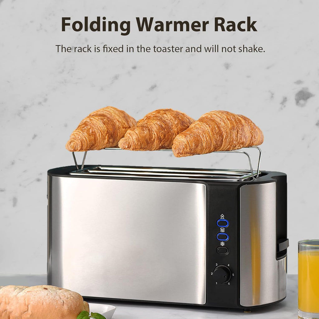 2 Slices Long Slot Stainless Steel Toaster with Warming Rack R421