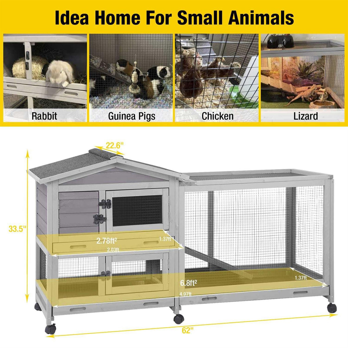 Rabbit Hutch Indoor Cage on Wheels with 3 Pull Out Tray G855085