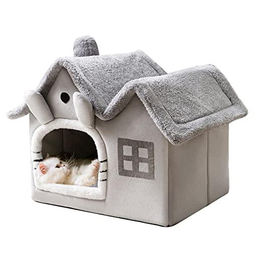 Grey Double Roof Indoor Dog House Cat Kennel with Removable Cushion V32106