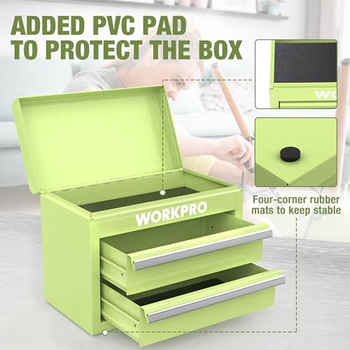 Mini Metal Tool Box with 2 Drawers and Top Storage, Cold Rolled Steel Toolbox A319