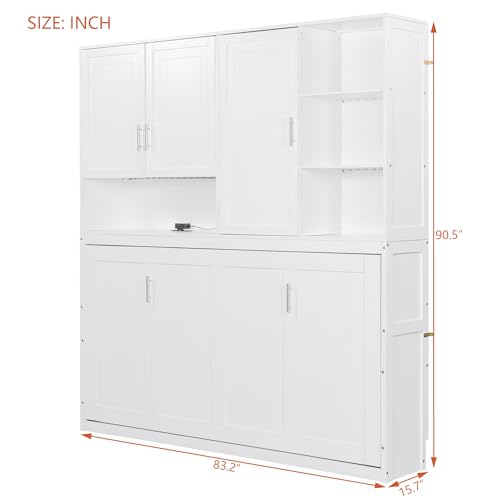 Grey Twin Murphy Bed with Storage Bookcase and Shelves B64923