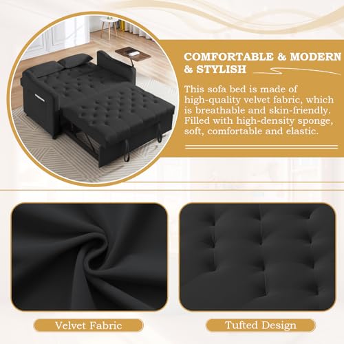 Grey Velvet Convertible Sleeper Sofa with Pull Out Bed R922