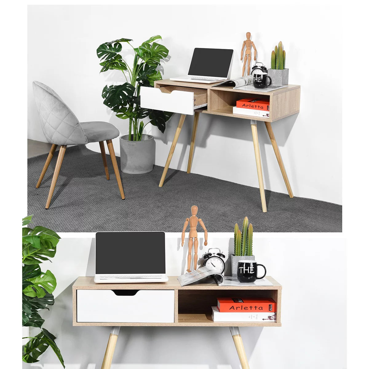 35.4" Oak Computer Desk With Drawer F456239