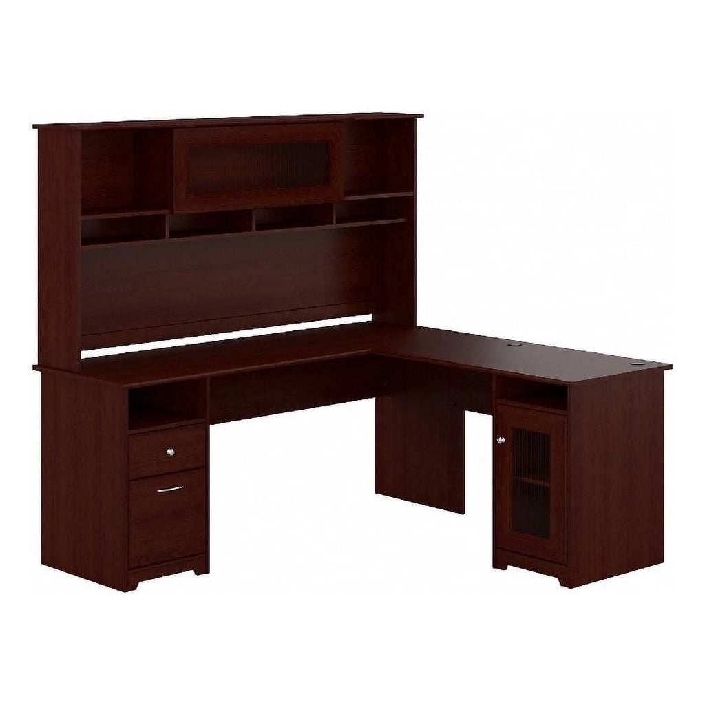 72W L Desk with Hutch in Harvest Cherry Engineered Wood N5504