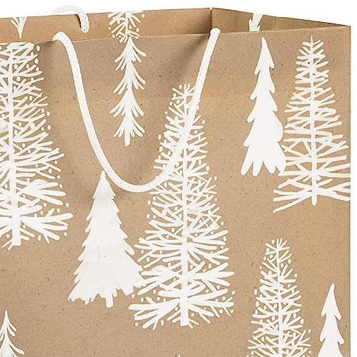 Assorted Christmas Gift Bags, Recyclable Kraft Brown with Snowflake, Plaid and Trees, 8 Bags: 3 Small 6", 3 Medium 9", 2 Large 13" G314194
