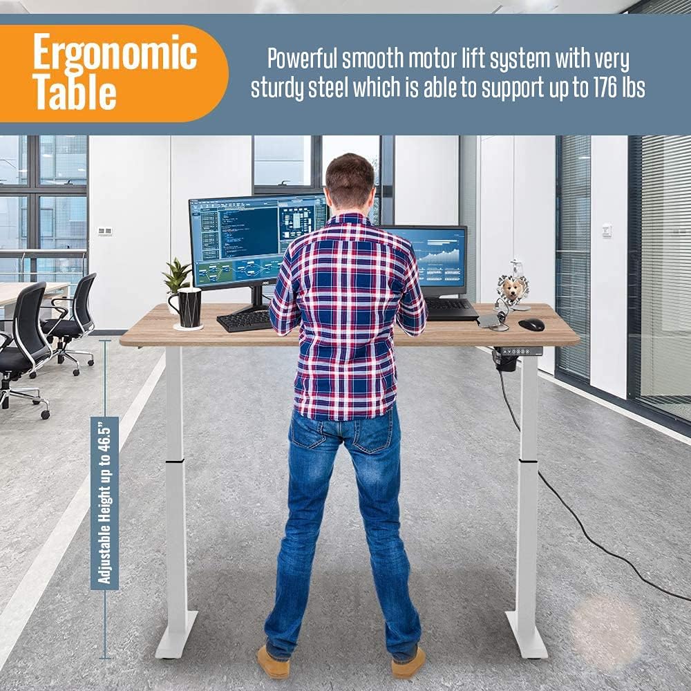55-Inch Electric Height Adjustable Standing Desk with Attached Hook K30407