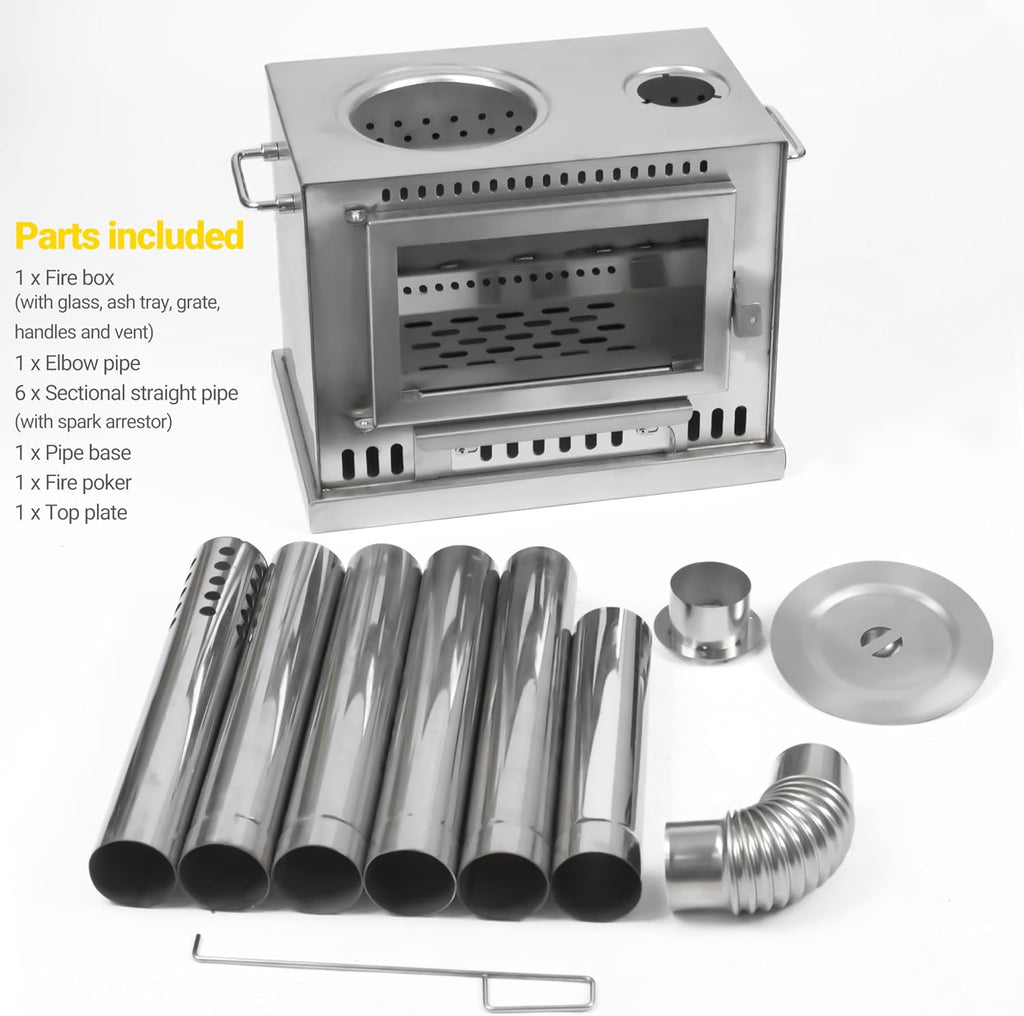 Tent Stove with View Glass, Pipes and Slide Air Intake Valve X930669