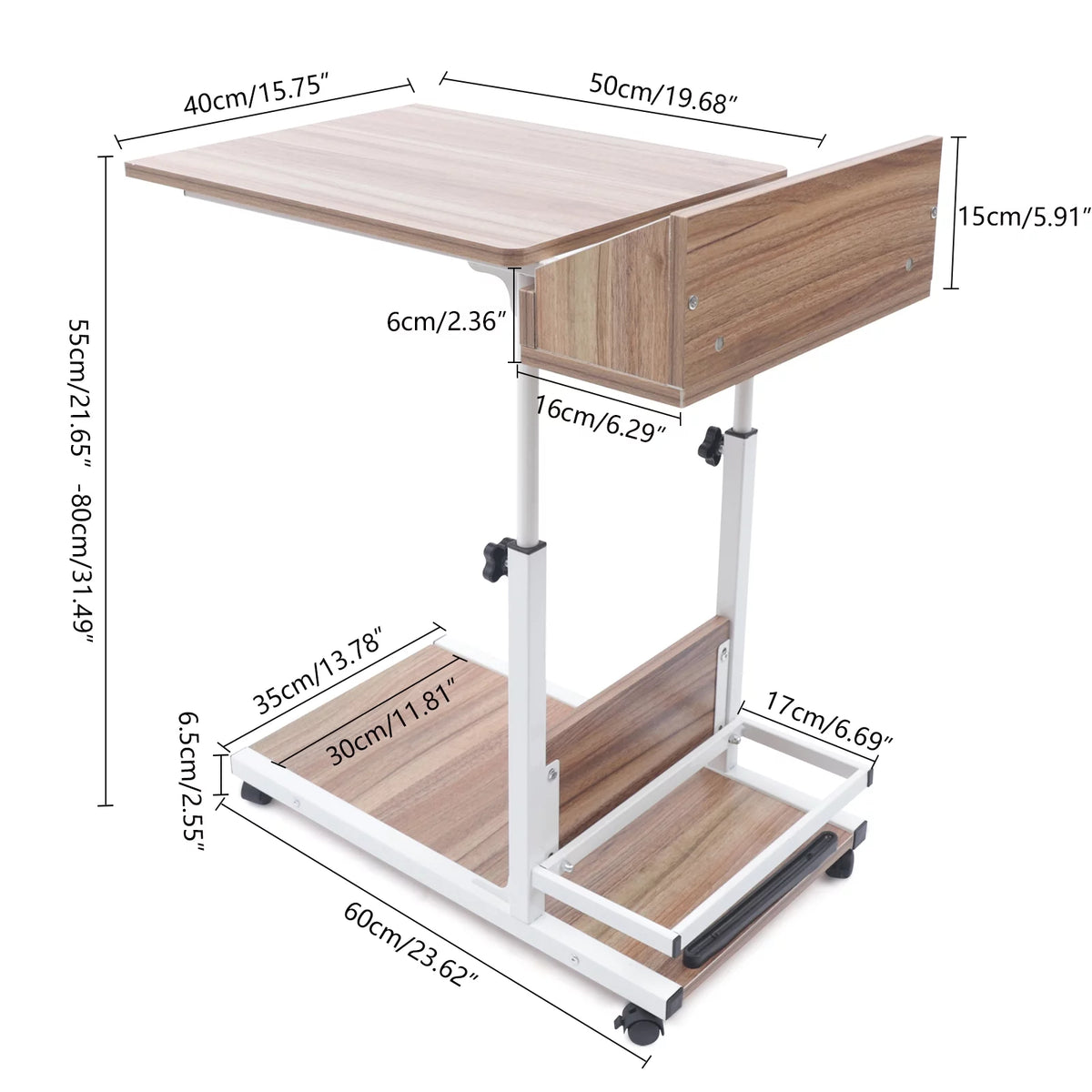 Adjustable C Shaped Mobile Side Table with Lockable Wheels H7888