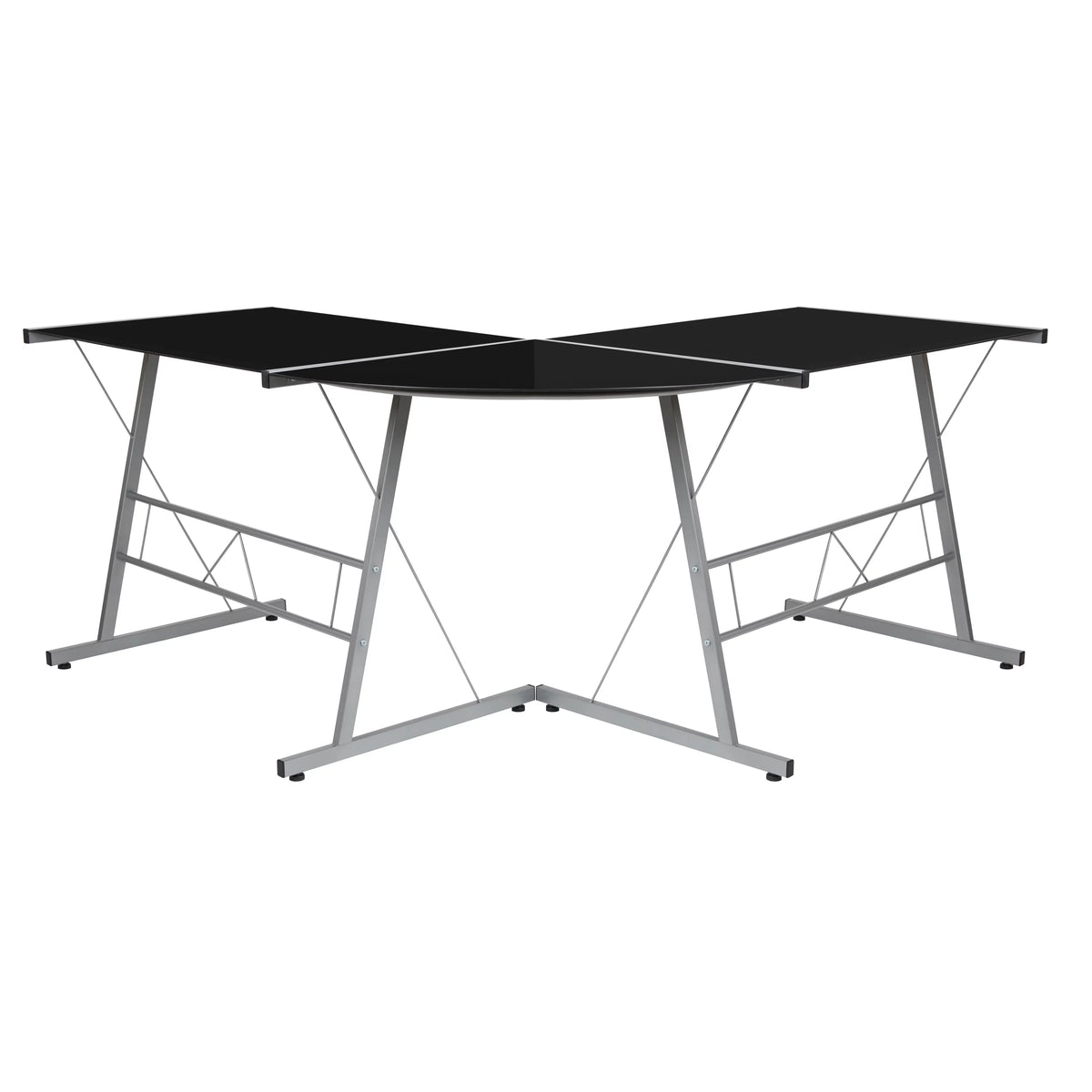 L-Shaped Gaming Desk with Black Tempered Glass Top F626953