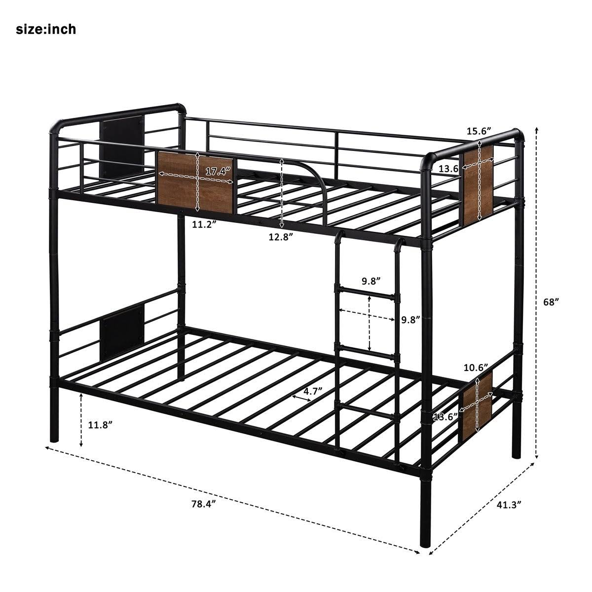 Black Metal and Wood Twin Over Twin Bunk Bed Q8597