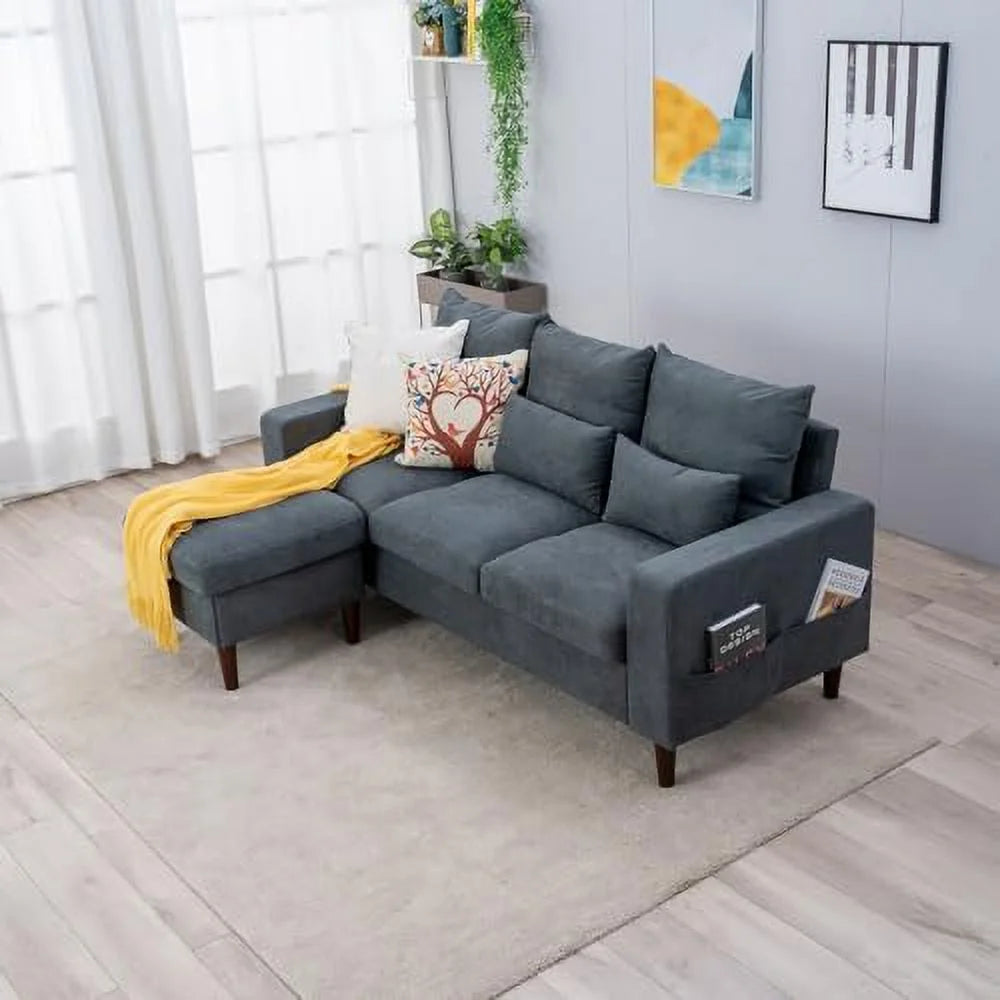 Grey Reversible L-Shaped Sectional Sofa Y8141