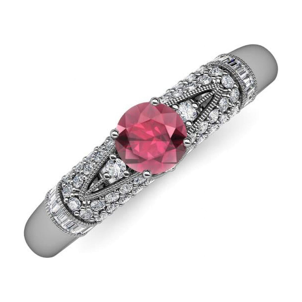 14K White Gold Round Rhodolite Garnet Diamond Engagement Ring R715599