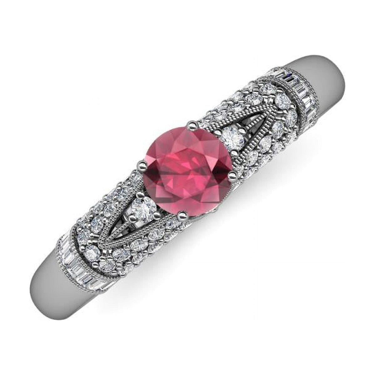 14K White Gold Round Rhodolite Garnet Diamond Engagement Ring R715599