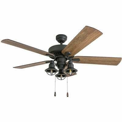 Rustic Industrial Farmhouse LED Ceiling Fan with Light Kit and Remote, 52x22 Y15689