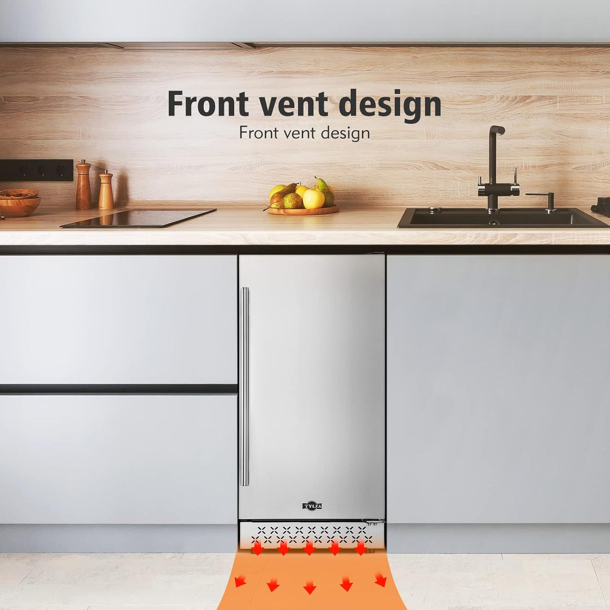 Stainless Steel Under Counter Beverage Refrigerator, 130 Cans, French Door U779913
