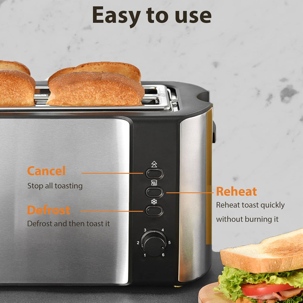 2 Slices Long Slot Stainless Steel Toaster with Warming Rack R421