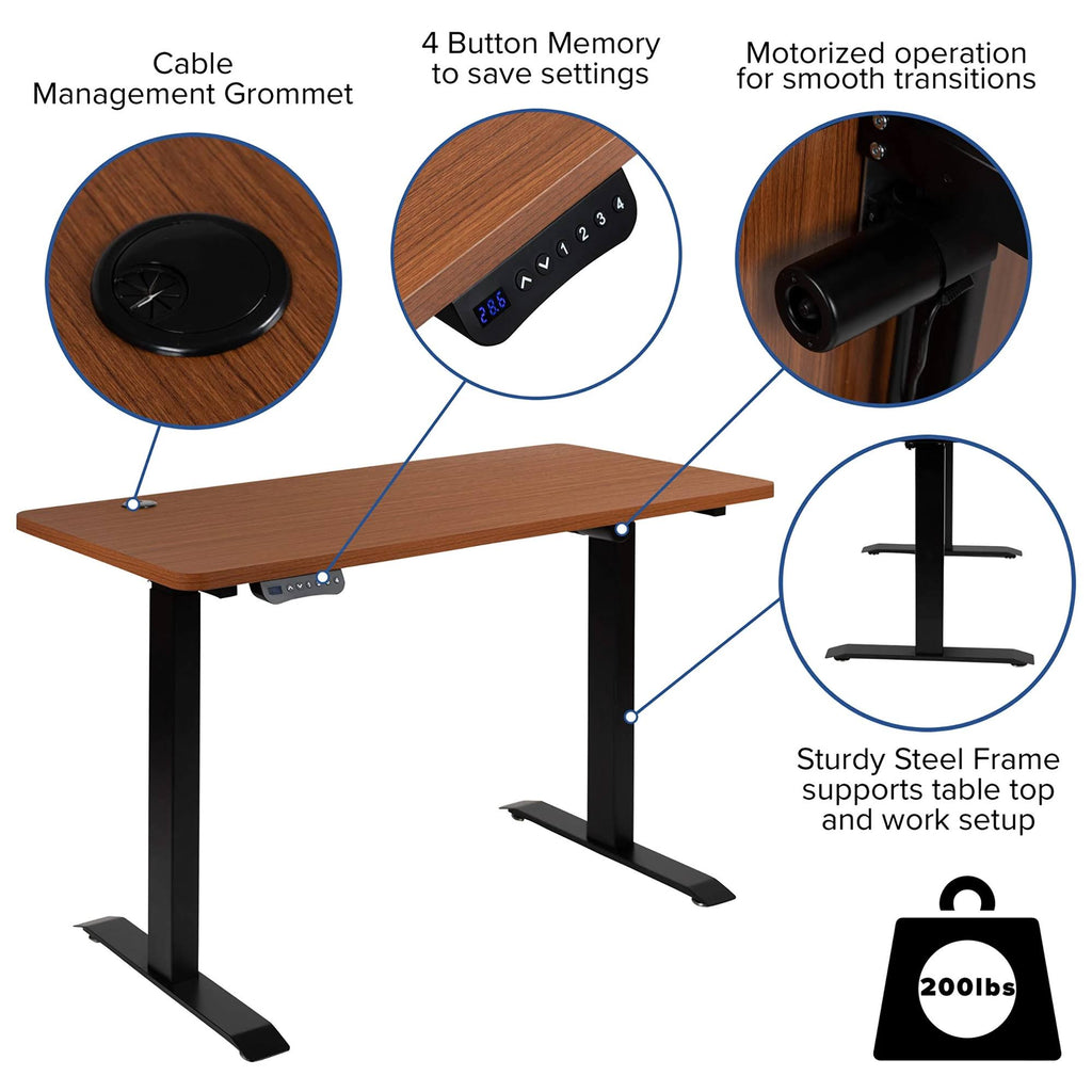 Mahogany Electric Height Adjustable Stand Up Desk with Black Mesh Swivel Ergonomic Task Office Chair S109259