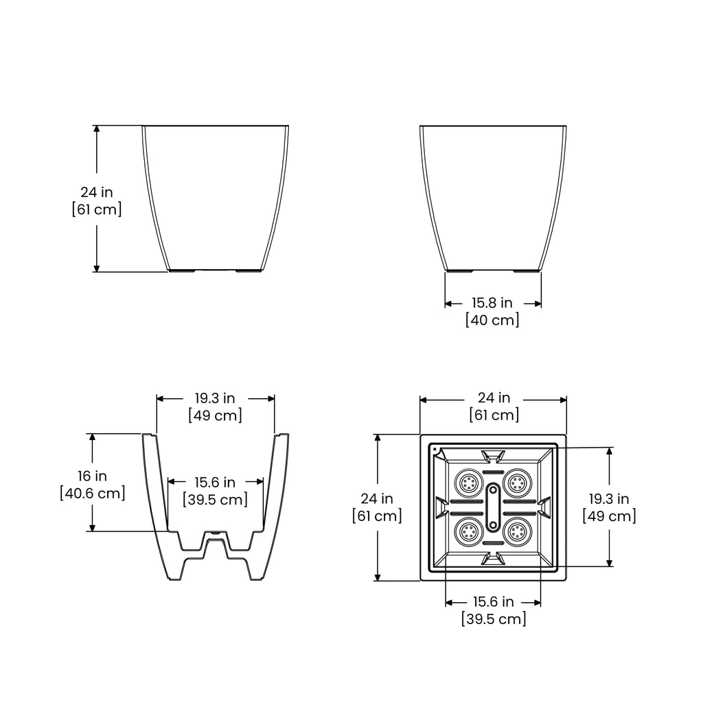 Black 24 in Square Planter G3915